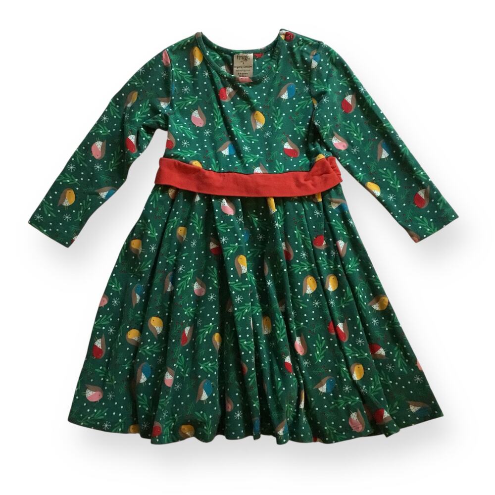 Frugi organic holidays birds party skater dress